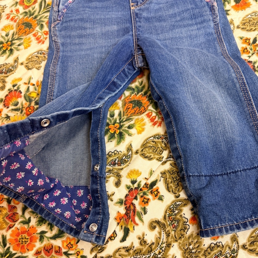 OshKosh Bgosh Denim Overalls Baby Toddler Blue Floral Trim Size 24 Months - Picture 5 of 10